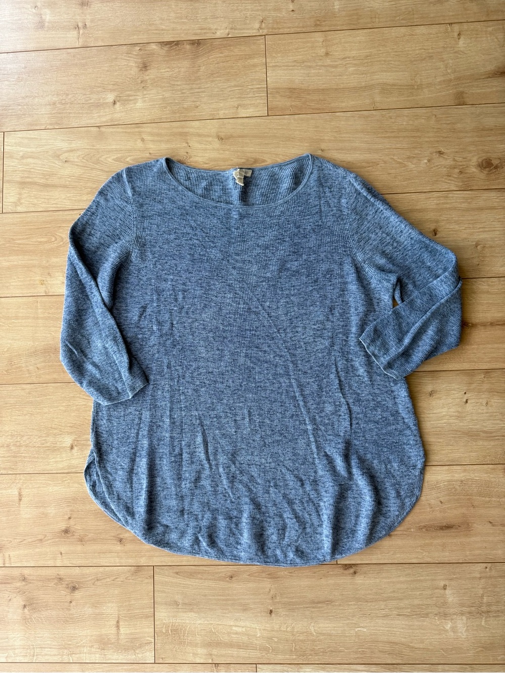 Eileen Fisher Blue Organic Cotton Ribbed Oversized Sweater 3/4 Sleeve S
